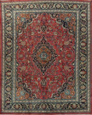 Vintage Red/navy Traditional Floral Hand - Knotted Oriental Classic Area Rug 10x13