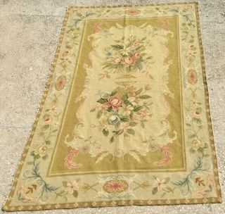 238 Estate Vintage French Aubusson Rug/tapestry Hand Embroidered 5.  6 X 3.  7 Feet