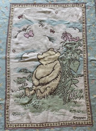 Disney Classic Winnie The Pooh Woven Tapestry Throw Blanket Fringe Pastels 42x32 2