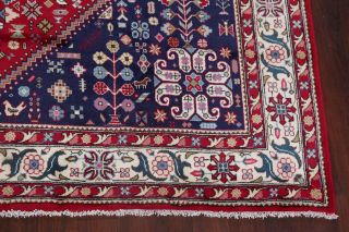 Vintage Geometric Red Tribal Abadeh Area Rug Hand - Knotted Oriental Carpet 8 