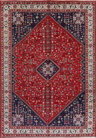 Vintage Geometric RED Tribal Abadeh Area Rug Hand - Knotted Oriental Carpet 8 ' x11 ' 2