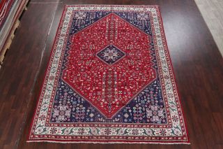 Vintage Geometric RED Tribal Abadeh Area Rug Hand - Knotted Oriental Carpet 8 ' x11 ' 3