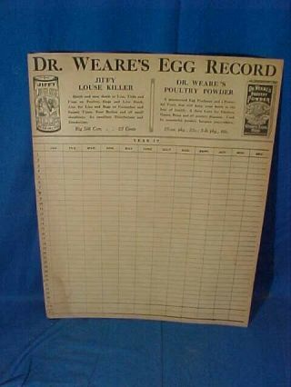 Early 20thc Dr Weares Veterinary Louse Killer,  Powder Advertising Egg Chart