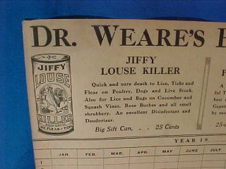 Early 20thc DR WEARES Veterinary LOUSE KILLER,  POWDER Advertising EGG CHART 2