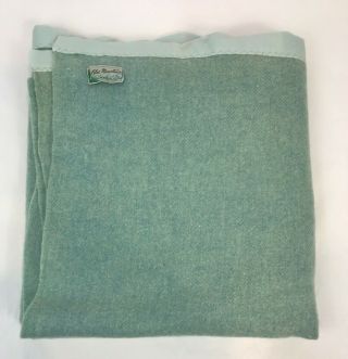 Vintage Wool Blanket Satin Trim Blue Mountain Virgin Wool Blue Throw