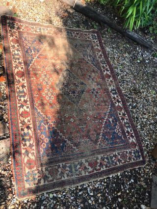 Large Old Vintage Hand Woven Worn Distressed Rug 4.  8 Ft X 7 Ft