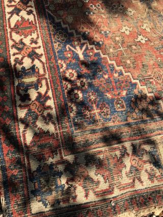 Large Old Vintage Hand Woven Worn Distressed Rug 4.  8 ft X 7 ft 3
