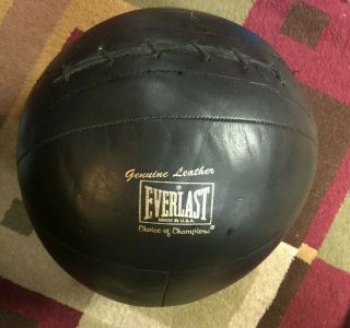 Vintage Everlast Black Leather Medicine Exercise Ball - About 14lbs