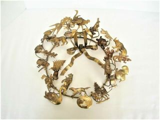 Vintage Dresden Petites Choses Brass All Holiday Christmas & Animals Wreath 11 "