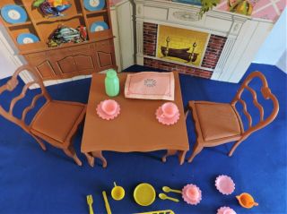 Vintage Barbie 1960 ' s Go Together Dining Room Furniture And Backdrop 3