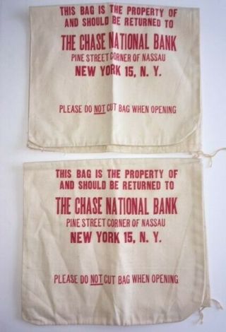 2 Vintage Canvas Cloth Money Bag The Chase National Bank (red Letters)