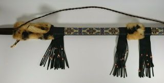 Vintage Native American Indian Peace Pipe Wood Leather Fur Art Decor 44.  5 " Long