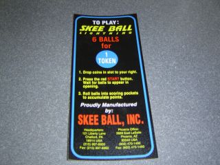 Skee Ball Lightning Instruction Decal (sticker) Skeeball