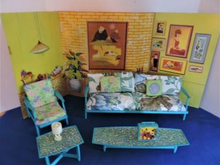 Vintage Barbie Turquoise Go Together Living Room Furniture And Backdrop