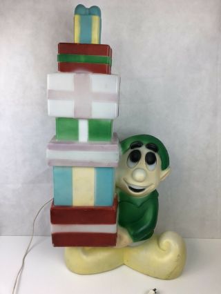 Vtg Lighted Empire Blow Mold 35 " Elf W Presents Gifts Outdoor Yard Decor