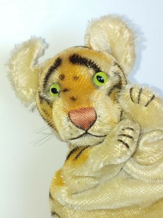 Vintage Steiff Mohair 9 " Tiger Hand Puppet Flawed - Torn Ear