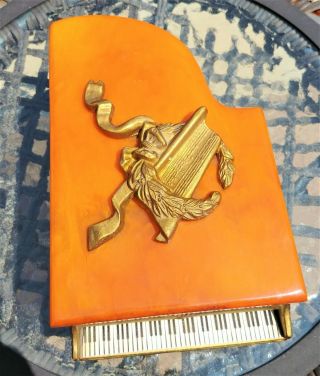 Vintage Grand Piano Swiss Music Box With Marbled Bakelite? Ornate Top