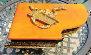 Vintage Grand Piano Swiss Music Box with Marbled Bakelite? Ornate Top 2