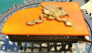 Vintage Grand Piano Swiss Music Box with Marbled Bakelite? Ornate Top 3
