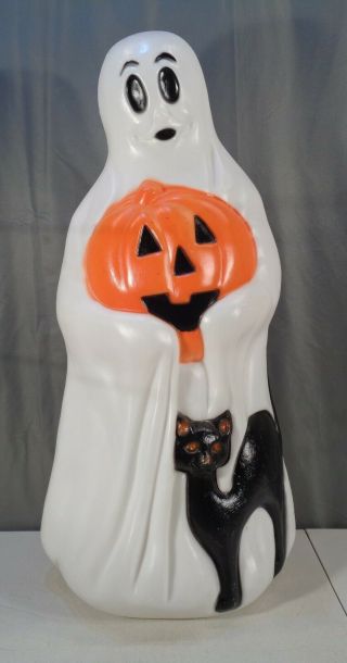 Large 34 " Vintage Empire Lighted Blow Mold Ghost Holding Pumpkin With Black Cat