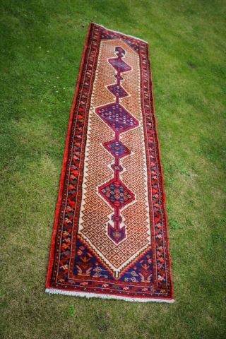Antique - Traditional Hand Made - Oriental Wool - Long Runner - 29 " X 109 "