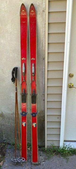 Vintage Wooden Skis W/poles - 82 Inches - Cable Bindings