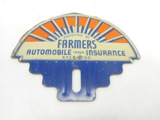 Vintage Farmers Automobile Auto Insurance Advertising License Plate Topper Sign