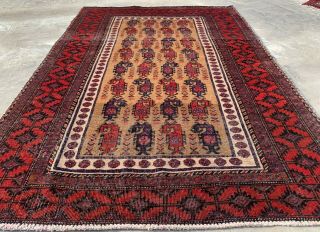 Distressed Hand Knotted Vintage Zaidan Balouch Wool Area Rug 5.  3 X 3.  5 Ft