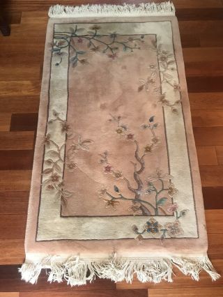 Peach Chinese Vintage 90 Hand - Knotted Wool Oriental Rug 36”x60”x3/4” Thick
