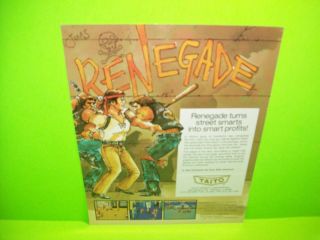 Alcon,  Renegade 1986 Video Arcade Game Double Sided Promo Flyer Taito