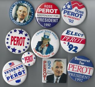 10 Different Ross Perot For President Campaign Pins