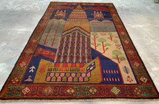 Authentic Hand Knotted Afghan Balouch Pictorial Wall Hanging Wool Area Rug 7 X 4