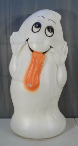 Large 32 " Vintage Lighted Plastic Blow Mold Of A Ghost Sticking Out His Tongue