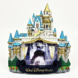 Walt Disney World Cinderellas Castle Picture Frame W/tinkerbell 3d Blue 4 " X 6 "