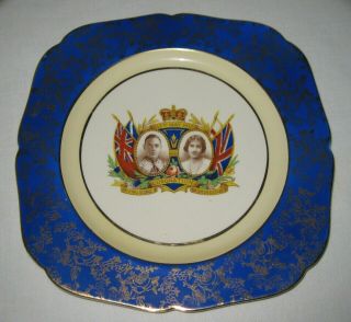 King George Vi And Queen Elizabeth Coronation Plate May 12 1937 Blue Border