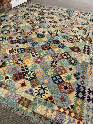 10’ X 13’ Afghan Tribal Large Flat Weave Kelim Area Rug Color Full Kilim