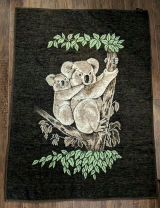 Biederlack Blanket Throw Koala Bear & Cub Reversible Germany 74x60 Vintage