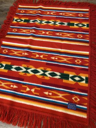 Vtg Beaver State Pendleton Woolen Mills Lap Throw Blanket W/ Fringe Red Navajo