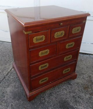 Vintage Walnut Nightstand With Brass Accents And Writing Shelf