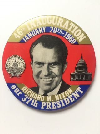 1969 President Richard Nixon 3.  5 Inch Inauguration Button Inaugural Pin Agnew