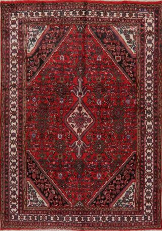 Vintage Red Ivory Geometric Traditional Area Rug Handmade Oriental Carpet 7x10