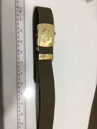 Boy Scout Olive Green Official Uniform Belt M/l 42” Solid Brass Usa Buckle G025