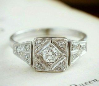 Vintage Art Deco Engagement Wedding Ring 1.  56 Ct Round Diamond 14k White Gold Fn