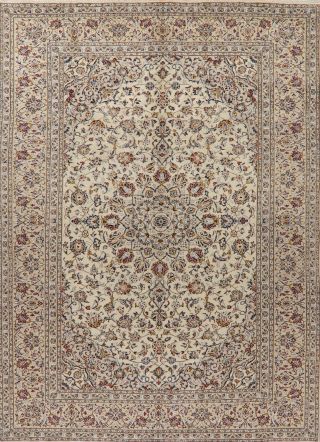 Vintage Ivory Traditional Floral Area Rug Hand - Knotted Decorative Carpet 8x11