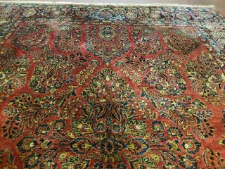 9 ' X 12 ' Antique Hand Made Sarouk Floral Wool Rug Red Organic 2