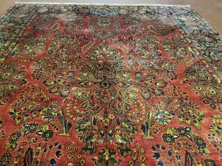 9 ' X 12 ' Antique Hand Made Sarouk Floral Wool Rug Red Organic 3