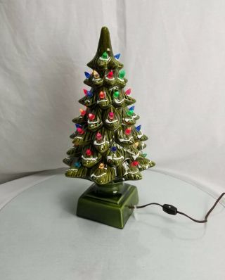 Vtg Holland Style Mold Ceramic Christmas Tree 2 Piece 17 1/2 " Tall Colorful Bulb