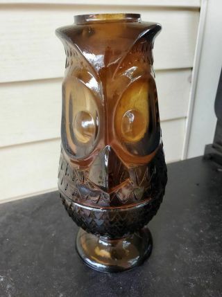 Vintage Viking Brown Glimmer Art Glass Owl Fairy Lamp Tea Light Candle Holder