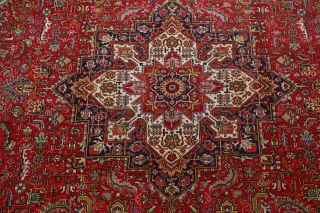 Vintage Geometric Red Tebriz Oriental Area Rug Hand - Knotted Living Room 10x13 Ft