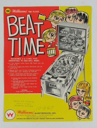 Williams Beat Time Pinball Machine Advertising Flyer